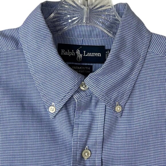 Ralph Lauren Yarmouth Button Down Shirt Mens 15 32/33 Blue White Checked - Picture 6 of 8